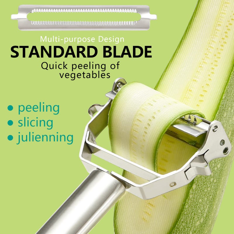 iziusy Stainless Steel Peeler Julienne Cutter Slicer for Carrot Potato Melon Vegetable and Fruit with Cleaning Brush - Image 3