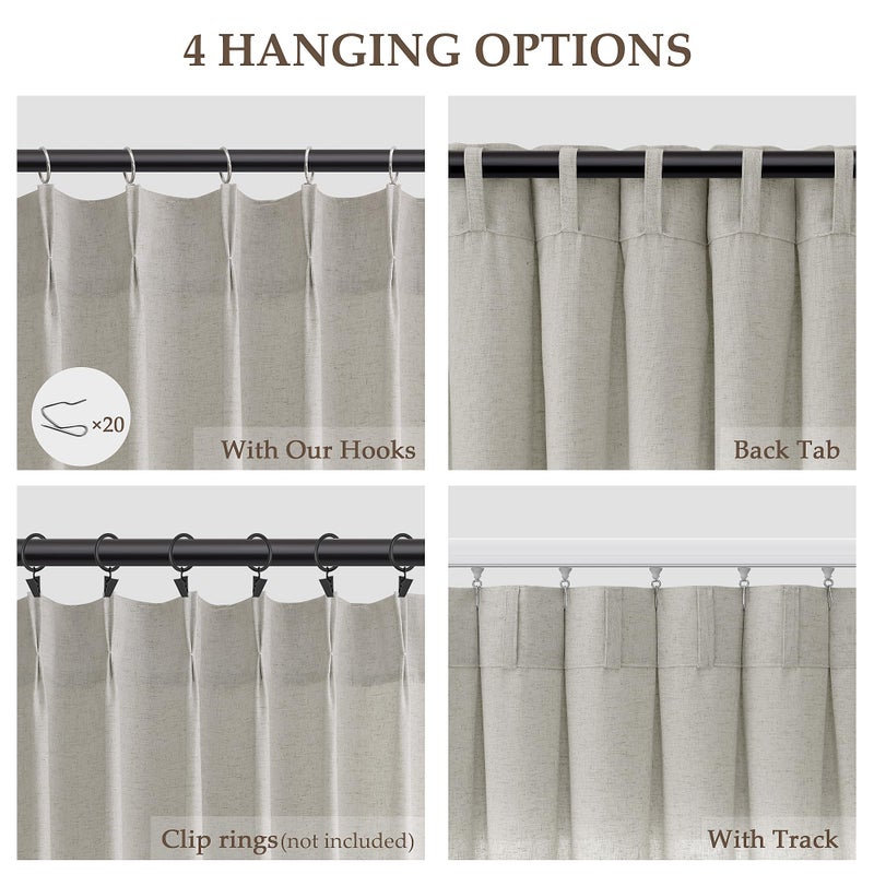 Aersas Silver Pinch Pleat Linen Curtains 102 Inch Length 2 Panels Set for Bedroom Dinging Room Semi Sheer Boho Farmhouse Neutral Window Curtains 102 Inches Long for Living Room Nursery 40x102 - Image 2