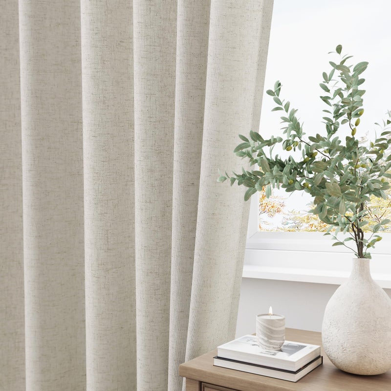 Aersas Silver Pinch Pleat Linen Curtains 102 Inch Length 2 Panels Set for Bedroom Dinging Room Semi Sheer Boho Farmhouse Neutral Window Curtains 102 Inches Long for Living Room Nursery 40x102 - Image 3