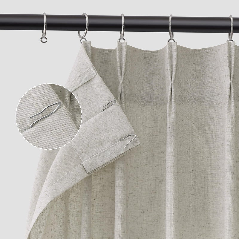 Aersas Silver Pinch Pleat Linen Curtains 102 Inch Length 2 Panels Set for Bedroom Dinging Room Semi Sheer Boho Farmhouse Neutral Window Curtains 102 Inches Long for Living Room Nursery 40x102 - Image 5