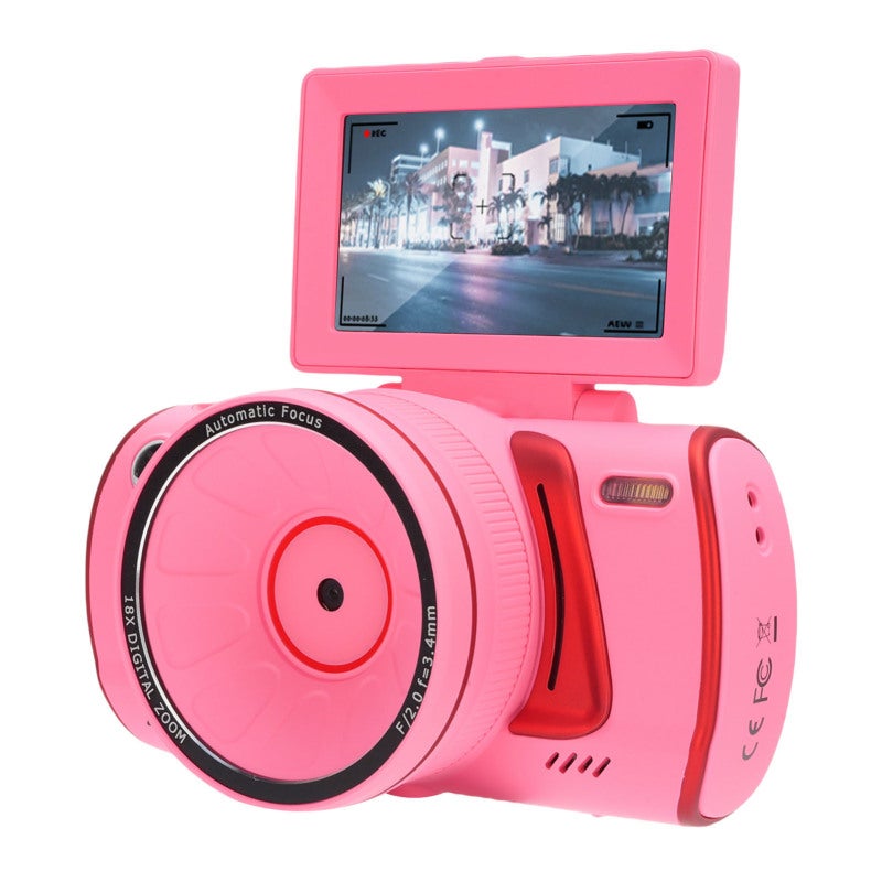 4K Camera: 64MP Sensor Pink - 18x Optical Zoom Smart Auto Focus Retro Digital Camera for Travel Adventures Family Gatherings Selfies - Image 3