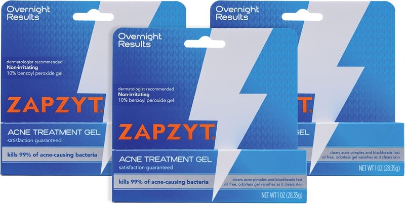 Zapzyt Maximum Strength 10% Benzoyl Peroxide Acne Treatment Gel 1 oz. (Pack of 3)