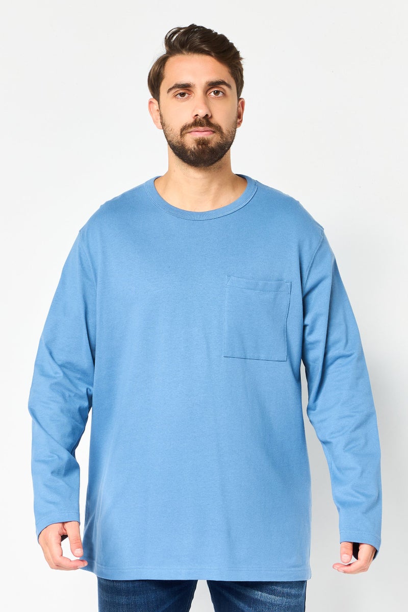 Celio Men Crew Neck Long Sleeve Solid T-Shirt, Slate Blue - Image 1