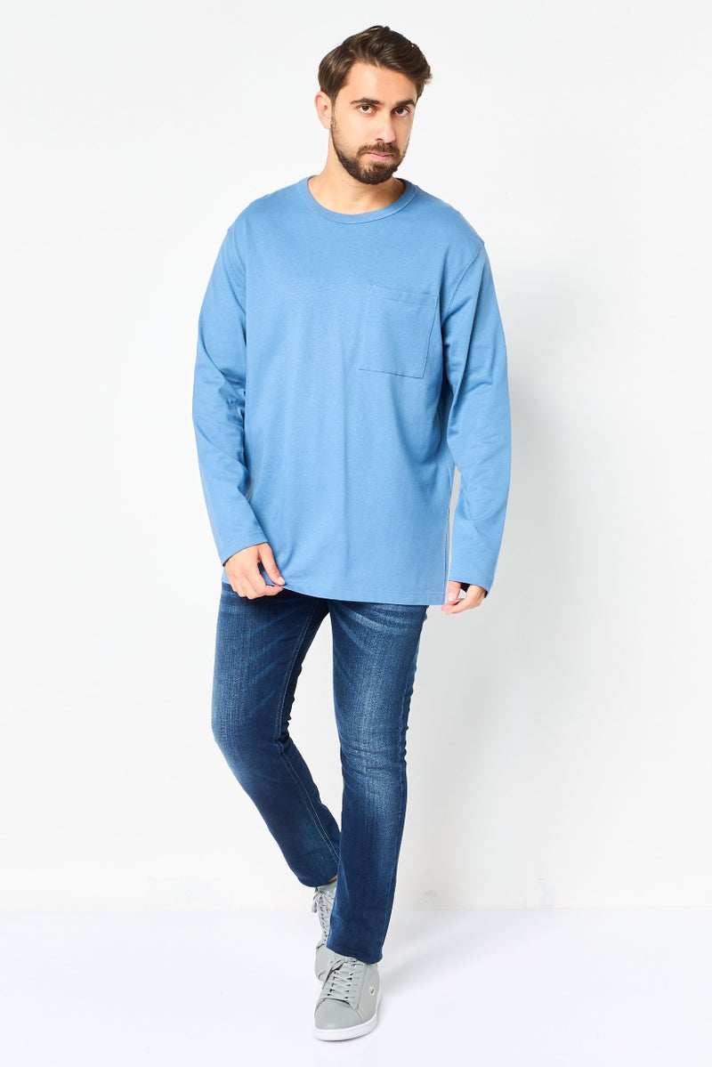 Celio Men Crew Neck Long Sleeve Solid T-Shirt, Slate Blue - Image 4
