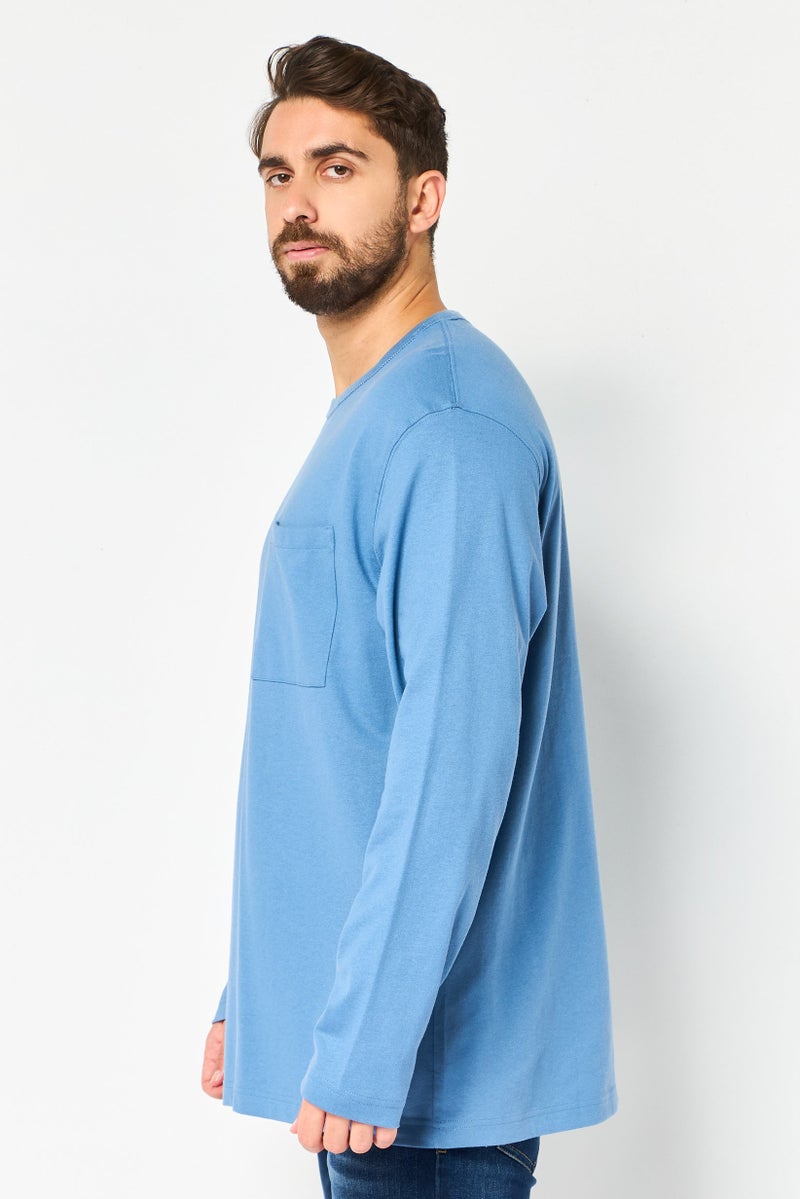 Celio Men Crew Neck Long Sleeve Solid T-Shirt, Slate Blue - Image 3