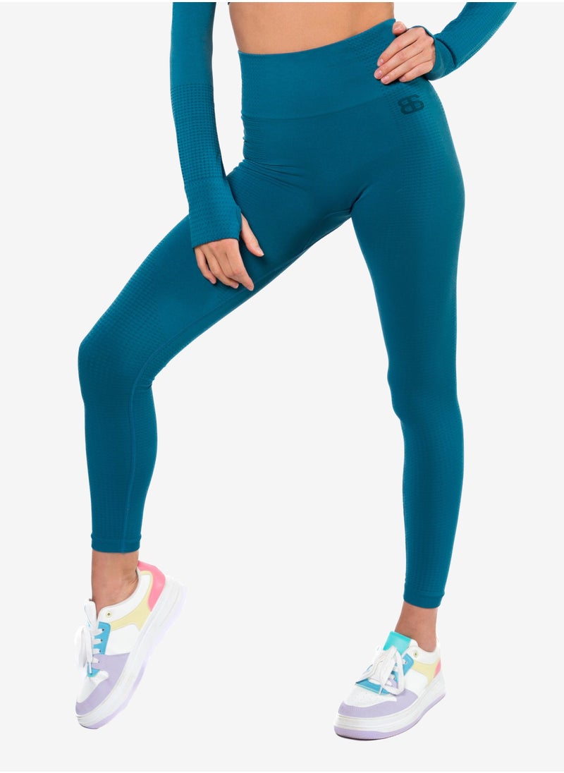 Bernessi Nylon Yoga Leggings for Women High Waisted Ladies Sports Workout Running Fitness Gym Pants with Tummy Control Textured Blue  - Image 1