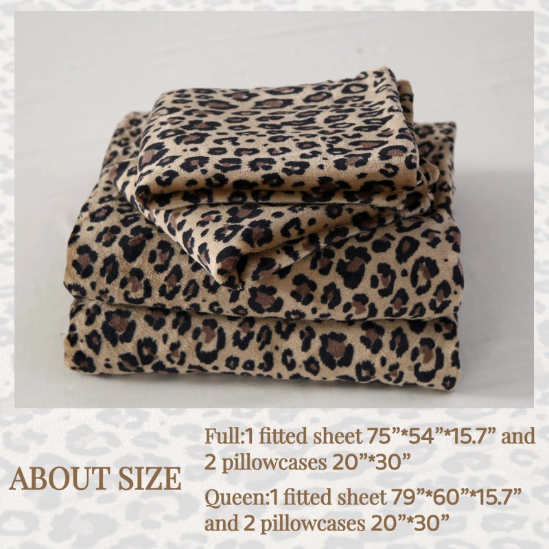 MAG 3Pcs Cheetah Fleece Fitted Sheet Full Size, Super Cute Fluffy Warm Leopard Print Decor Bottom Sheets,included1*Fitted Sheet and 2*Pillowcases. - Image 4