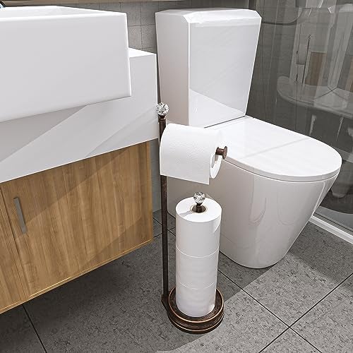 KASUNTO Toilet Paper Holder for Bathroom, Heavy Weighted Metal Free Standing Toilet Paper Holder Stand with Crystal Ball, Toilet Paper Roll Stand for Bathroom Accessories (Oil Rubbed Bronze) - Image 4