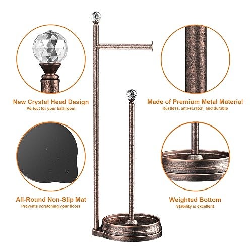 KASUNTO Toilet Paper Holder for Bathroom, Heavy Weighted Metal Free Standing Toilet Paper Holder Stand with Crystal Ball, Toilet Paper Roll Stand for Bathroom Accessories (Oil Rubbed Bronze) - Image 3