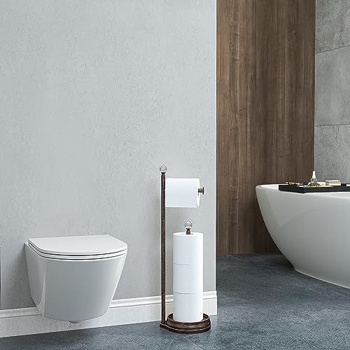 KASUNTO Toilet Paper Holder for Bathroom, Heavy Weighted Metal Free Standing Toilet Paper Holder Stand with Crystal Ball, Toilet Paper Roll Stand for Bathroom Accessories (Oil Rubbed Bronze) - Image 5