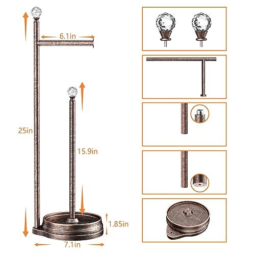 KASUNTO Toilet Paper Holder for Bathroom, Heavy Weighted Metal Free Standing Toilet Paper Holder Stand with Crystal Ball, Toilet Paper Roll Stand for Bathroom Accessories (Oil Rubbed Bronze) - Image 2