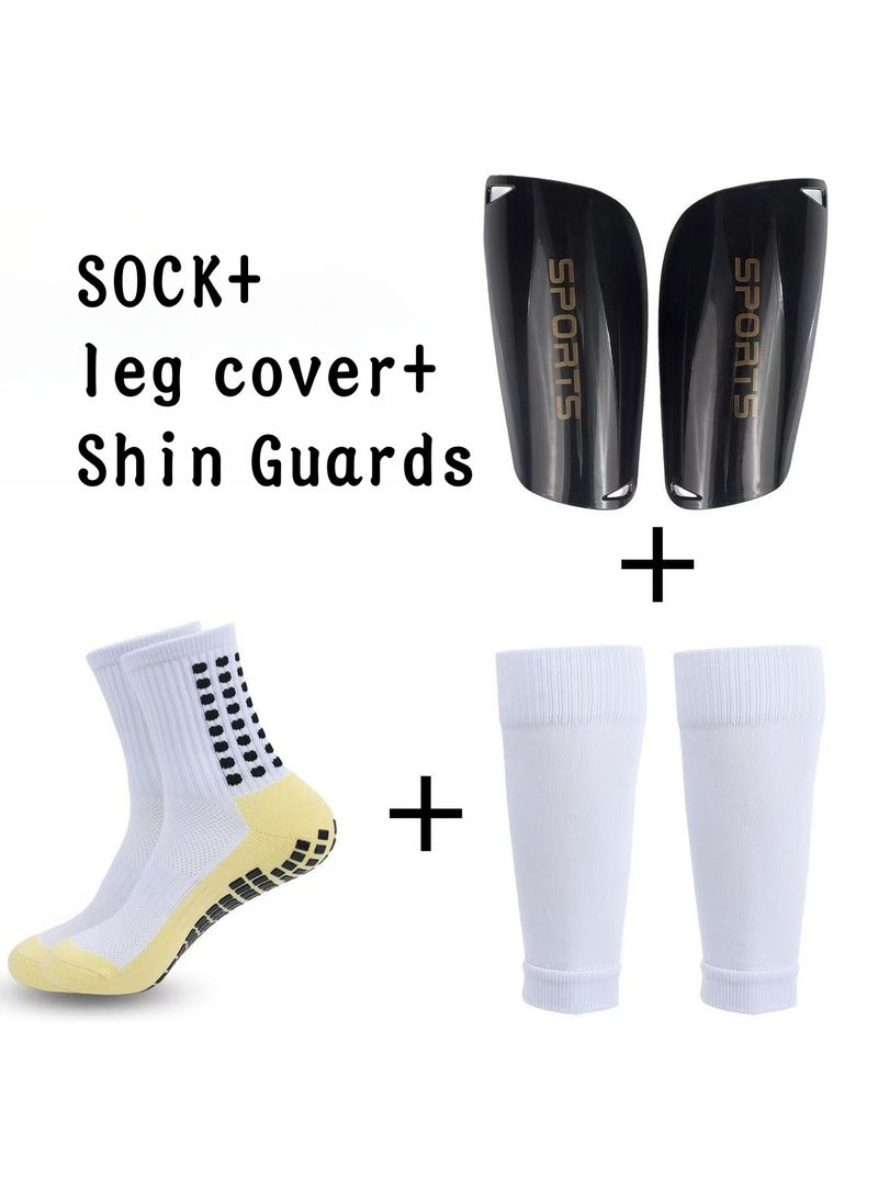 Laseta 3 Pairs foot ball sock set (1Sock +1 Pair Of Calf Guard Socks+ 1 Pair Of Football Shin Guards),Free Size,White