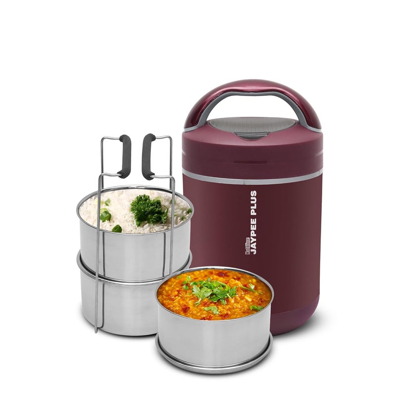 JAYPEE PLUS Hottline 3-320X3 ml Inner Stainless Steel Electric Lunch Box for Men & Women|Shockproof Design|BPA Free|Reheat Food in 30 Minutes|Convenience case for Power Cord|Maroon - Image 1