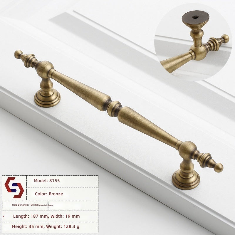 مقبض نحاسي فاخر للخزائن والأدراج - طراز عتيق حديث 8155-128 تباعد الثقوب - Image 1