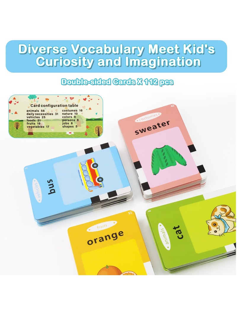 BORTONY Educational Toy for Kids Listen and Learn Literacy Audible Flash Cards for Toddlers 1 to 6 Years Old Boys Girls Flashcards Device with 112 pcs Double Sided Cards 224 Words Pink Reader  - Image 3