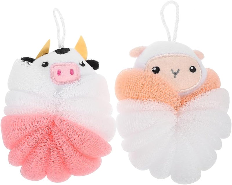 Baluue 2pcs Bath Loofahs for Kids Toddler Cartoon Shower Cute Bath Sponge Pouf Body Scrubbers Mesh Sponge for Children Boys Girls Washing Exfoliating - Image 1