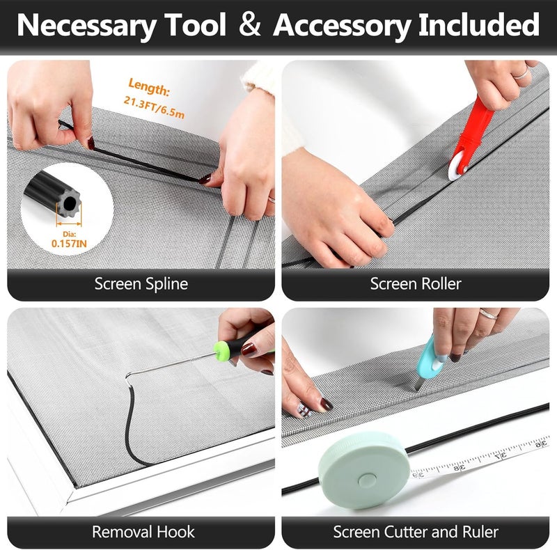 Secopad Window Screen Door Repair Kit, 39" x 78" Screen Door Mesh Replacement Kit, Durable Fiberglass Mesh Roll with Tools for Windows Doors Patio and Porch Replacement, Black - Image 3