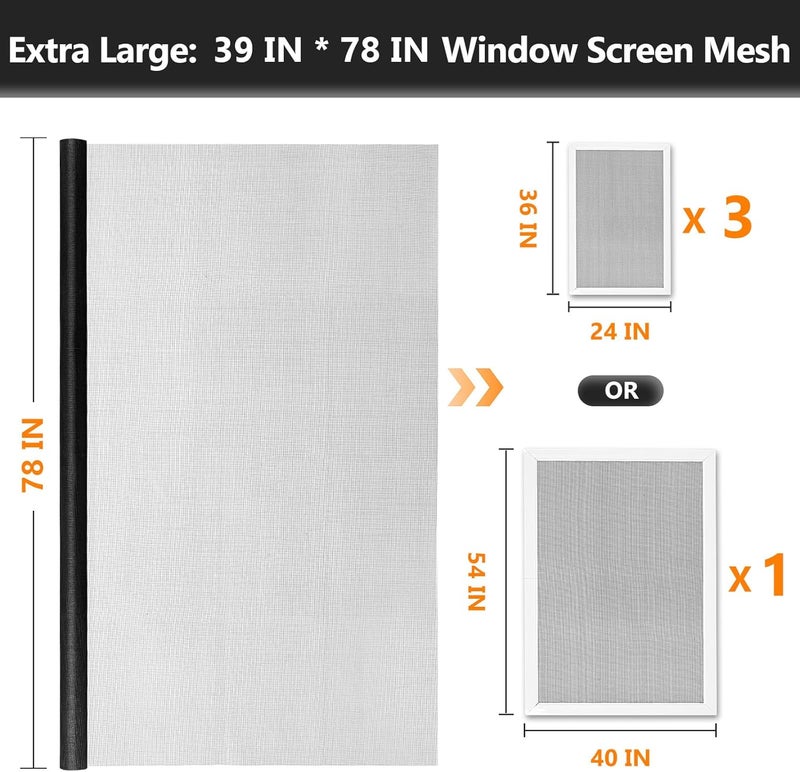 Secopad Window Screen Door Repair Kit, 39" x 78" Screen Door Mesh Replacement Kit, Durable Fiberglass Mesh Roll with Tools for Windows Doors Patio and Porch Replacement, Black - Image 2