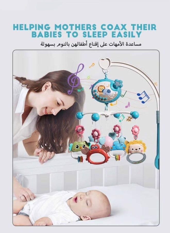 لعبة موبايل سرير الأطفال الموسيقية مع أضواء وموسيقى وم projector نجوم وجرس كرتوني 400 لحن لصندوق نوم المواليد الجدد - Image 2