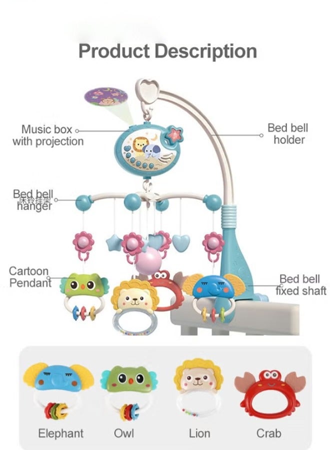 لعبة موبايل سرير الأطفال الموسيقية مع أضواء وموسيقى وم projector نجوم وجرس كرتوني 400 لحن لصندوق نوم المواليد الجدد - Image 3