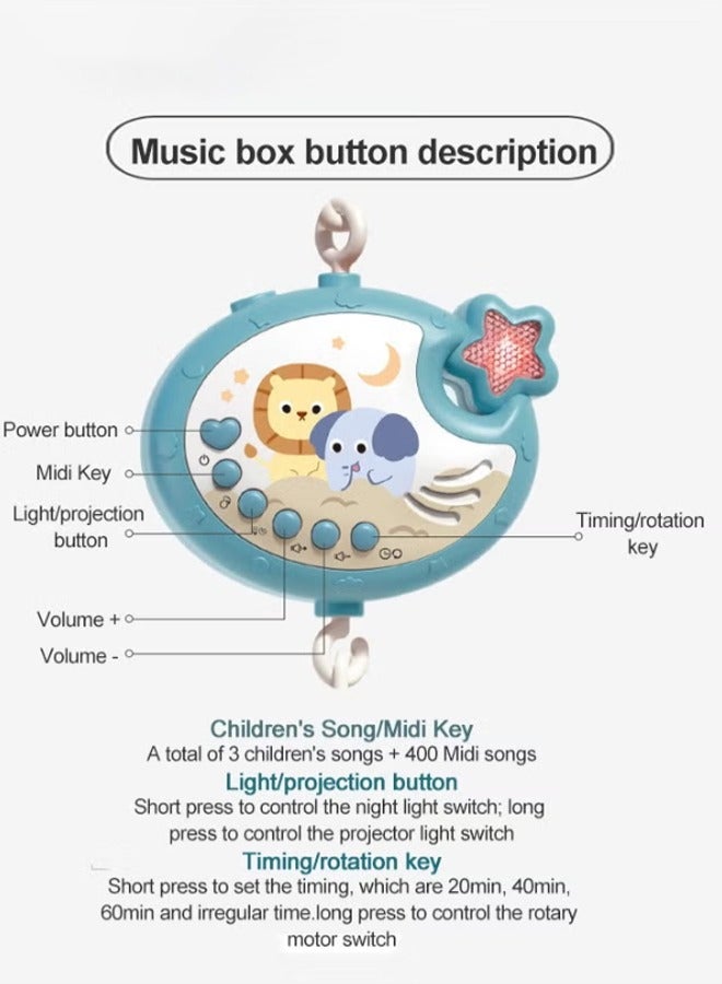 لعبة موبايل سرير الأطفال الموسيقية مع أضواء وموسيقى وم projector نجوم وجرس كرتوني 400 لحن لصندوق نوم المواليد الجدد - Image 4