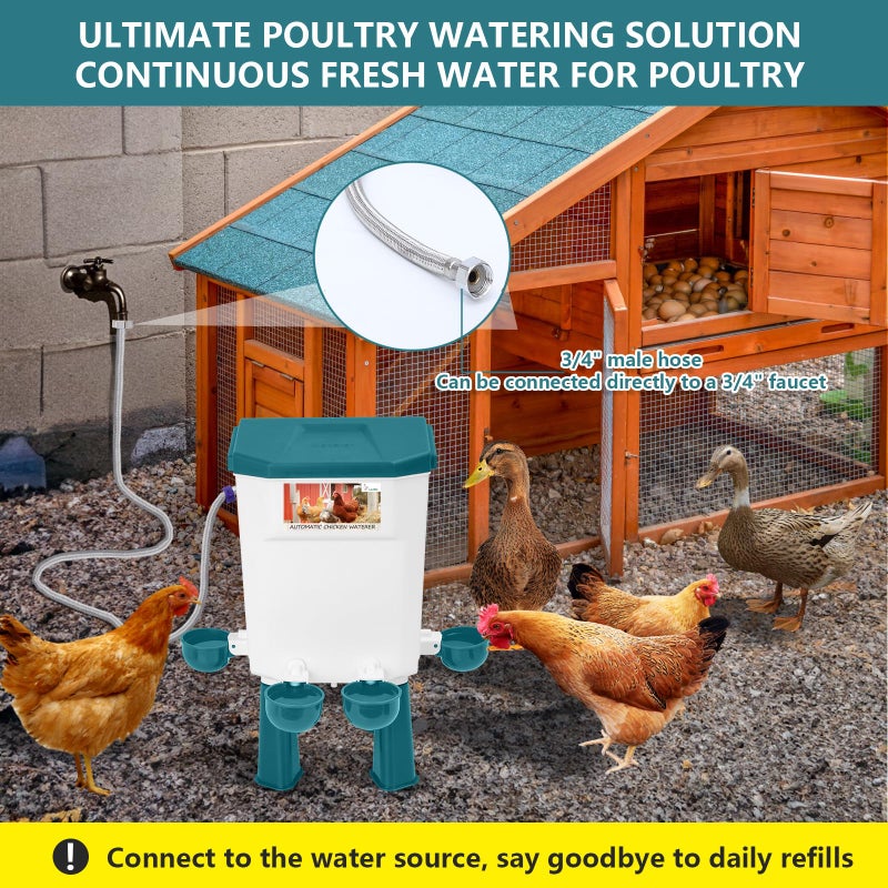 Lilyang Automatic Chicken Waterer| Float-Control Auto Waterer, Hanging/Standing Design, Connect to 3/4'' Faucet & Hose, Effortless Hydration Solution for Backyard Coop & Small Farm - Image 3