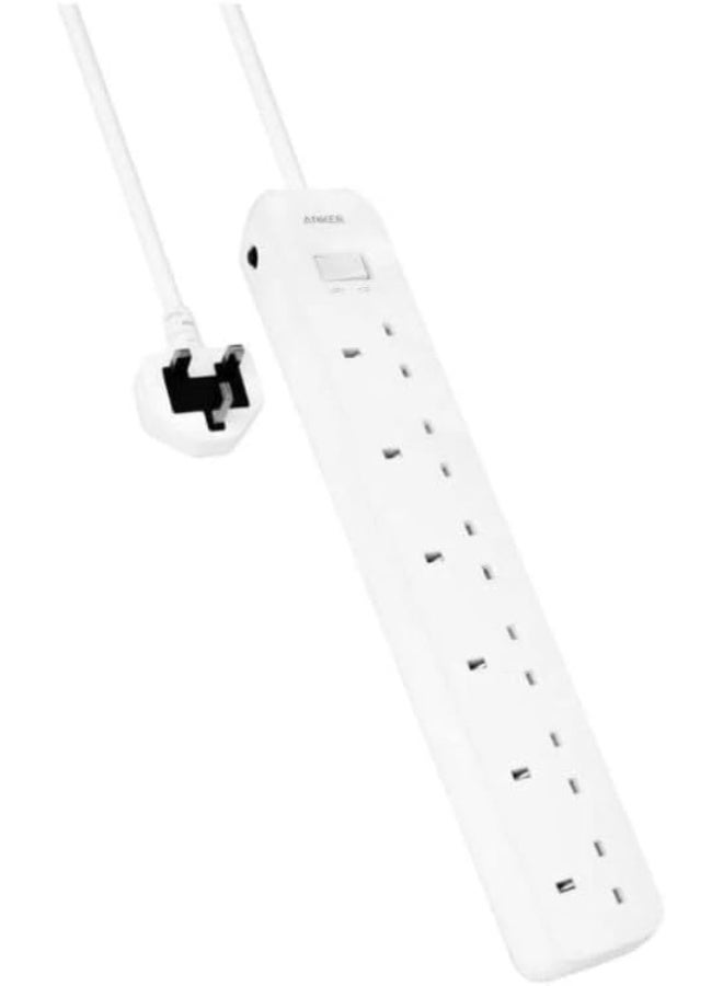 Anker Power Strip (6-in-1) AC Outlet, PowerIQ Technology, Surge Protection, Fire-Resistant Casing, On/Off Swtich, 1.8M Cable Length, White Color Extension