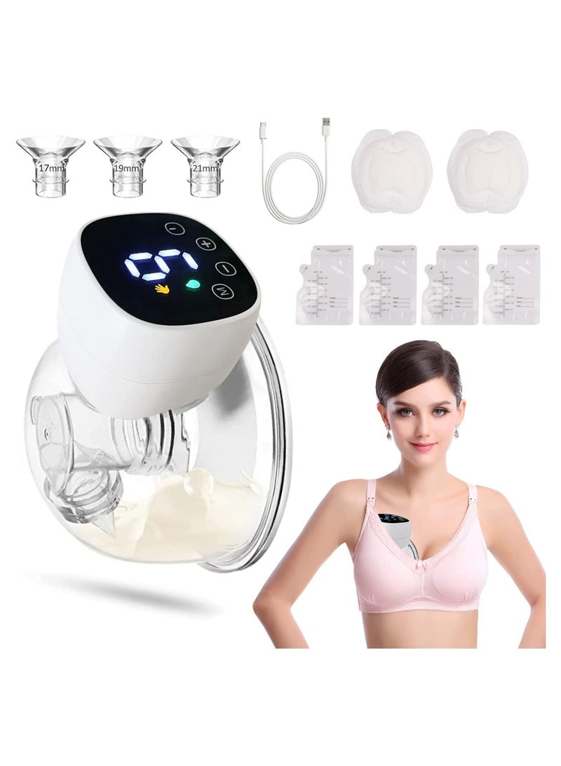 Wearable Electric Breast Pump, Hands Free Invisible Electric Low Noise Breast Pump with 3 Modes 9 Levels Suction LED Touchscreen Display, Gifts for Moms Breastfeeding, 24MM Flange/ White - Image 1