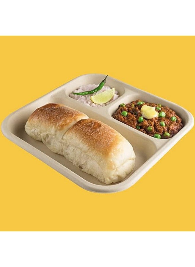 SANWALSA [3-Compartment, 50 Count, Beige Disposable Bagasse Plates | Eco-Friendly Sugarcane Meal Tray for Wedding, Party, Picnic, Event | Mess-Free Sections - Image 5