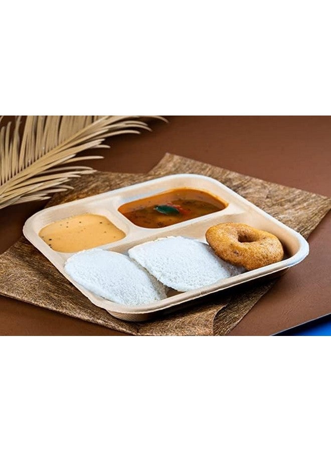 SANWALSA [3-Compartment, 50 Count, Beige Disposable Bagasse Plates | Eco-Friendly Sugarcane Meal Tray for Wedding, Party, Picnic, Event | Mess-Free Sections - Image 4