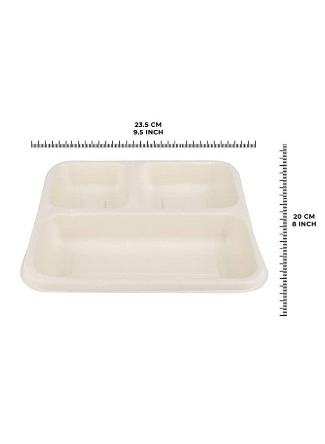 SANWALSA [3-Compartment, 50 Count, Beige Disposable Bagasse Plates | Eco-Friendly Sugarcane Meal Tray for Wedding, Party, Picnic, Event | Mess-Free Sections - Image 3