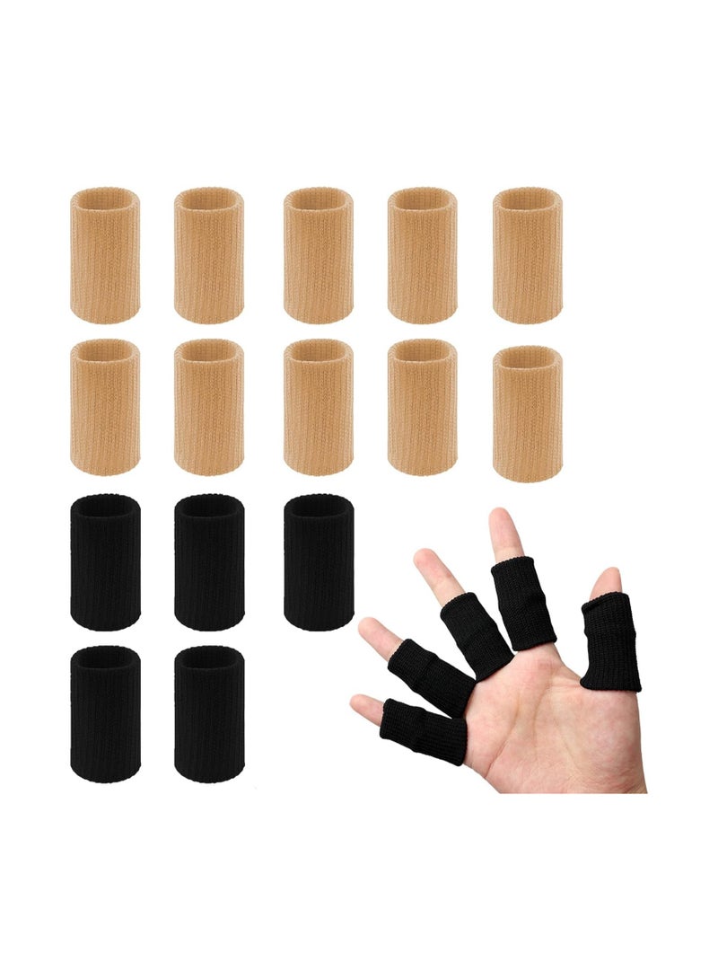 Bukela Finger Sleeves, 20 PCS Finger Sleeves Protectors, Sport Finger Sleeves Thumb Brace Support Finger Brace Elastic Thumb Sleeves for Relieving Pain Arthritis Trigger Finger(Black+Skin tone)  - Image 1