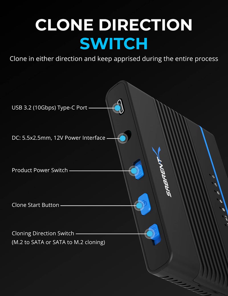 SABRENT USB 3.2 Type C M.2 PCIe NVMe + 2.5/3.5 Inch SSD & HDD Converter [DS-UCMH] - Image 3