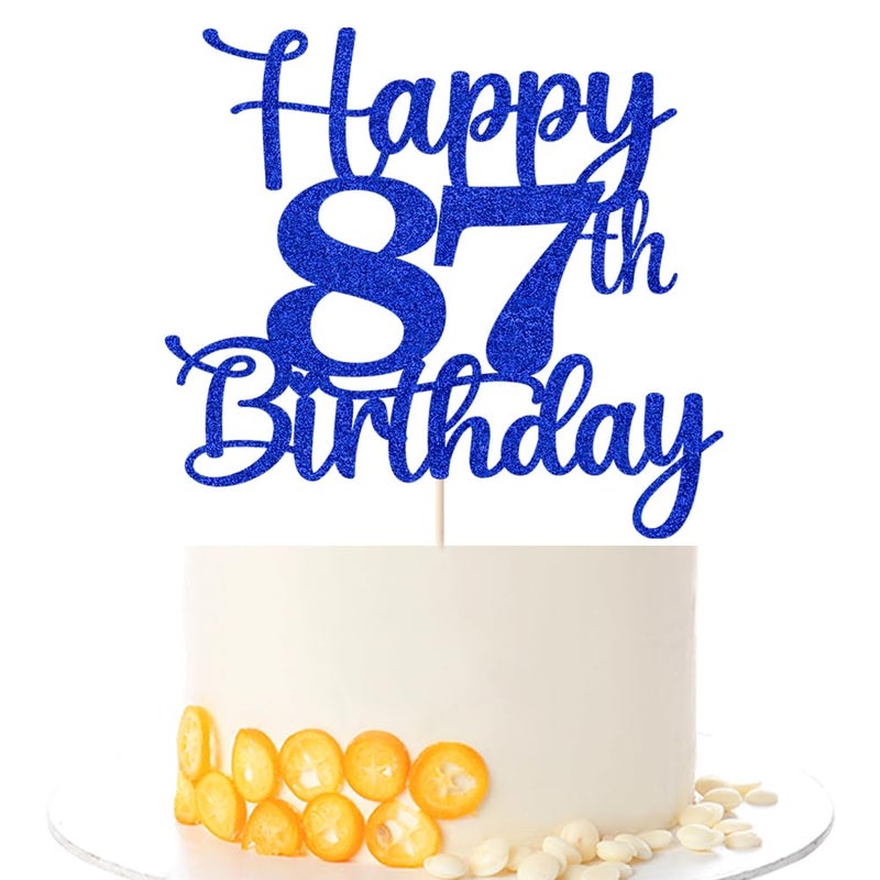 Kaoenla Happy 87th Birthday Cake Topper Hello 87 Cheers to 87 Years 87th Anniversary /87 years old birthday Party Decoration (87th  blue) - Image 1
