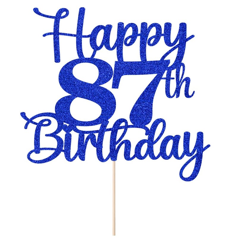 Kaoenla Happy 87th Birthday Cake Topper Hello 87 Cheers to 87 Years 87th Anniversary /87 years old birthday Party Decoration (87th  blue) - Image 2