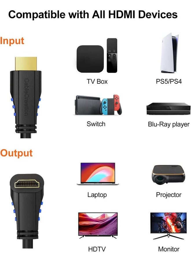 CableCreation - 6Ft 4K Hdmi Cable Left Angle 90 Degree Hdmi Cable 4K@60Hz Ultra Hd Support Male To Male Black Hdmi Cable - Image 1
