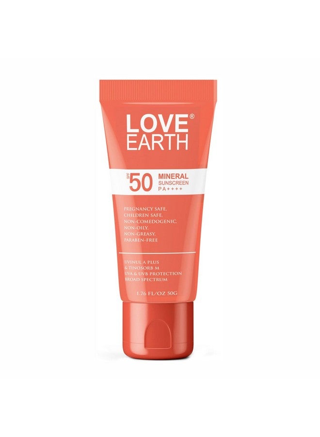 Love Earth Mineral Sunscreen SPF 50 PA++++| No White Cast | UV Protection | Non-Oily | Non-Greasy | Paraben-Free | All Skin Types | For Women & Men | Safe for pregnant and lactating women | 50g - Image 2