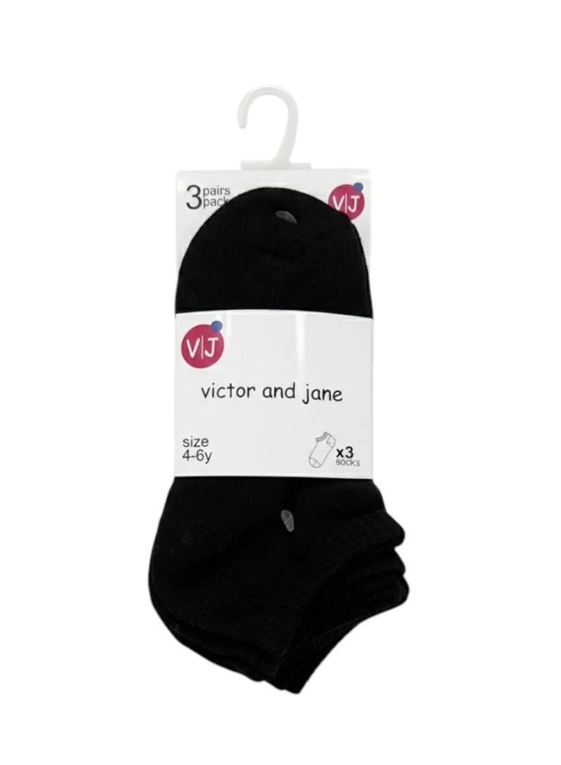 Victor And Jane Pack of 3 - Black Cushioned Ankle Cotton Socks