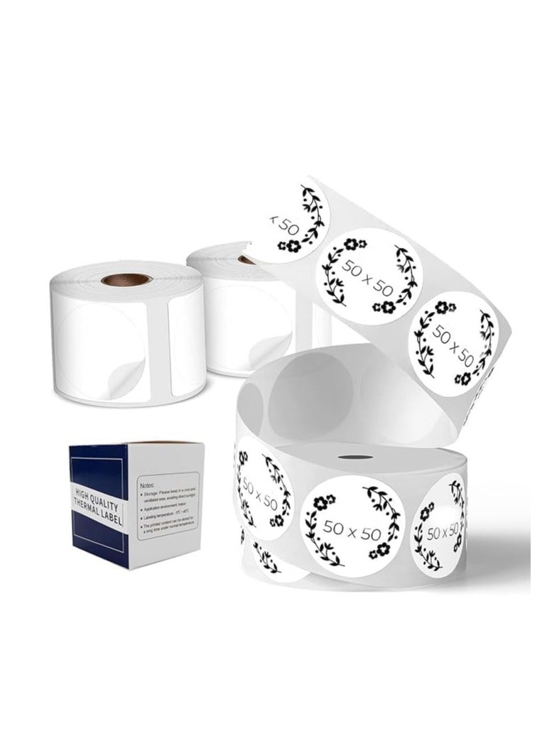 Terabyte لفات الملصقات لطابعات الملصقات بلوتوث M110/M110S/M120/M200/M220 - ملصقات سوداء على خلفية بيضاء (50 × 50 مم 140 ملصق دائري) X2 - Image 1