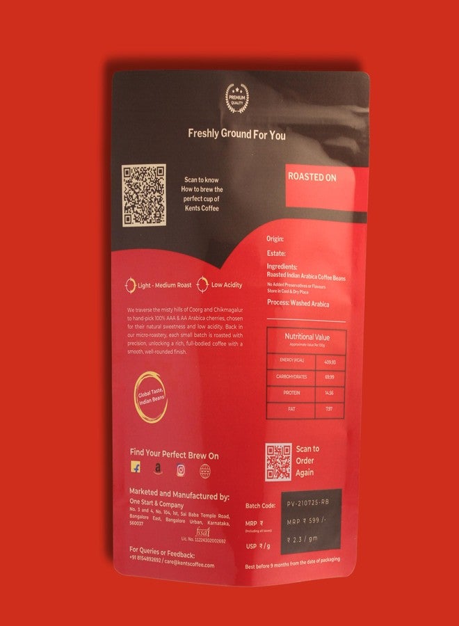 Kents Coffee مجموعة حبوب قهوة كينتس المحمصة تحميصًا خفيفًا | قهوة قليلة الحموضة | ١٠٠٪ حبوب أرابيكا كاملة من الدرجة AA | نكهات الفواكه والحمضيات والكاكاو | تحضير ساخن وبارد | منشأ تشيكماغالور | خالية من الهندباء | عبوة من قطعتين (٢٥٠ غرام × ٢) - Image 4