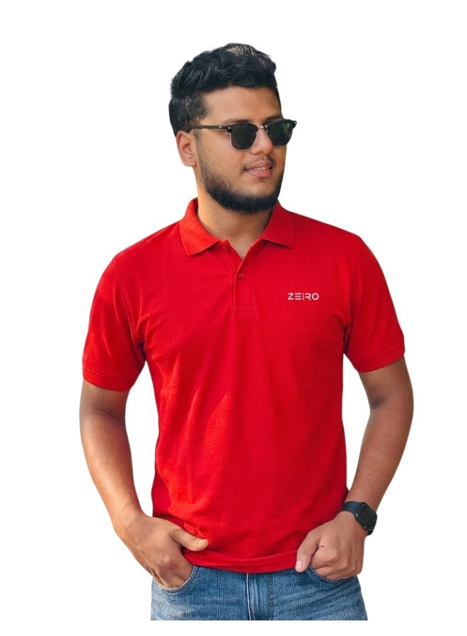 ZE|RO Men’s Slim Fit Collar Polo T-Shirts - Red - Image 2