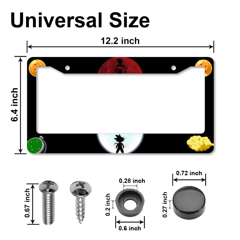 DGDRHZ Anime Dragon License Plate Framesï¼ŒAnime Ball Car Accessories for Women & Menï¼ŒCute License Plate Holderï¼ŒAluminum License Plate Frame Fits Standard US Vehicles Size 12.2 x 6 Inch (Black-2pcs) - Image 2
