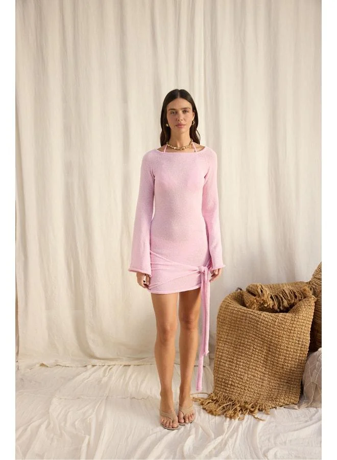 Bohemai  Kawanas Boat Neck Tie-Back Pink Dress. for Women | Best Price UAE