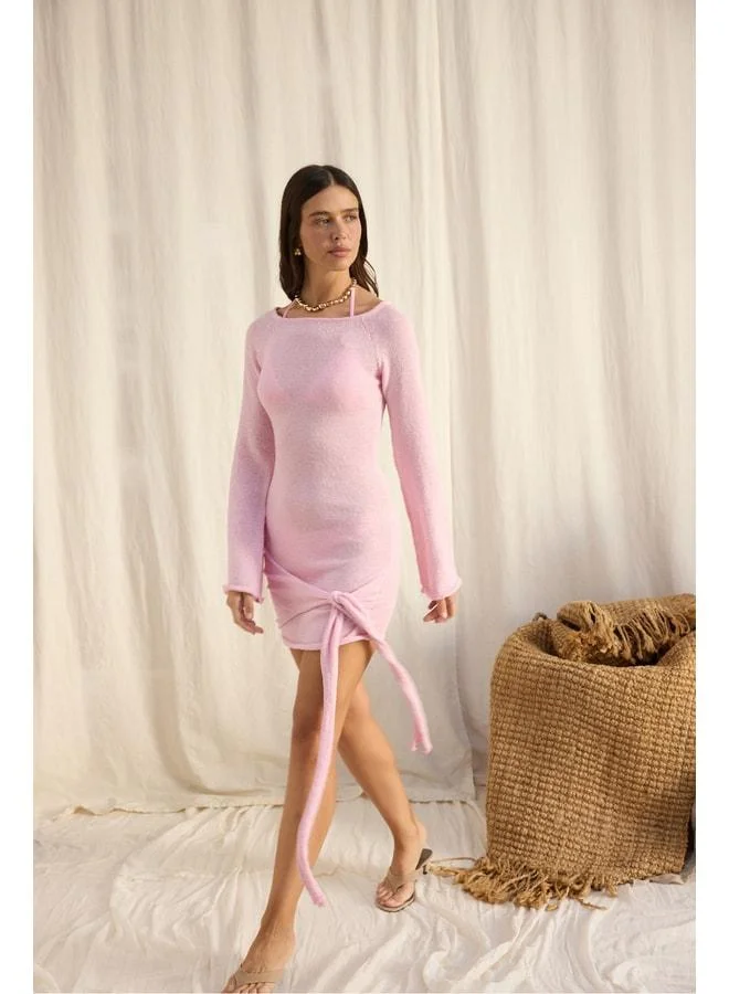 Bohemai  Kawanas Boat Neck Tie-Back Pink Dress. for Women | Best Price UAE