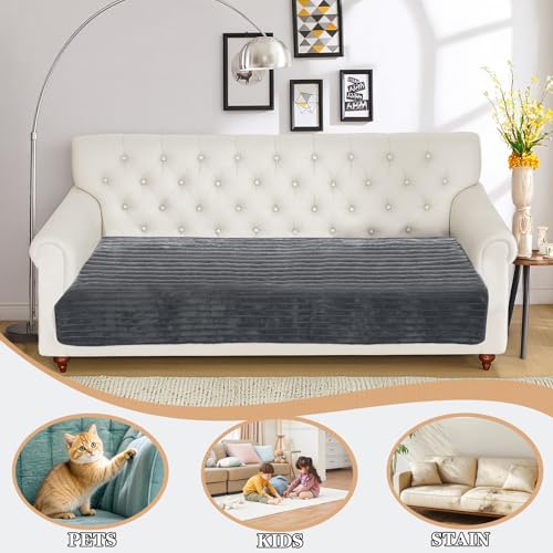 NAISI Couch Covers for Dogs Waterproof Flannel Striped Sofa Cover Pet Friendly Washable Dog Mat for Couch Anti Slip Sectional Sofa Slipcover Protector(1pc/35"x 70",Dark Grey) - Image 2