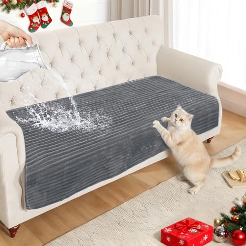 NAISI Couch Covers for Dogs Waterproof Flannel Striped Sofa Cover Pet Friendly Washable Dog Mat for Couch Anti Slip Sectional Sofa Slipcover Protector(1pc/35"x 70",Dark Grey) - Image 1