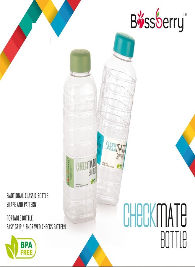 Bossberry Transparent Checkmate Pattern Leakproof Cap PET 600 ml Multicolour Water Bottle for School College Home & Outdoor Set of 2 - Image 2