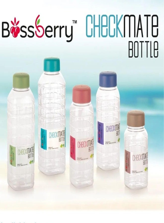 Bossberry Transparent Checkmate Pattern Leakproof Cap PET 600 ml Multicolour Water Bottle for School College Home & Outdoor Set of 2 - Image 4