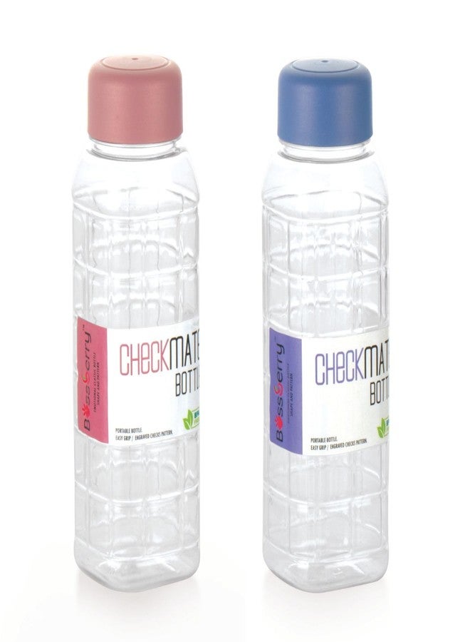 Bossberry Transparent Checkmate Pattern Leakproof Cap PET 600 ml Multicolour Water Bottle for School College Home & Outdoor Set of 2 - Image 1