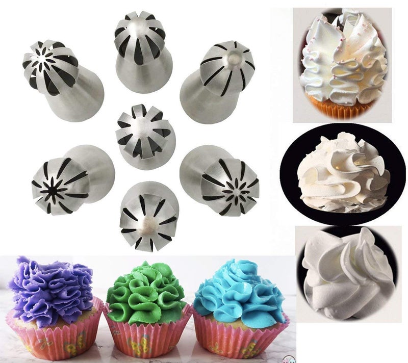 Zollyss 7 Pc Sphere Ball Flowers Russian Nozzles Tips with Icing Piping Bag Pastry Cake Fondant Cupcake Buttercream DIY Baking Decorating Tool Set (Set of 9) - Stainless Steel & Plastic - Image 3